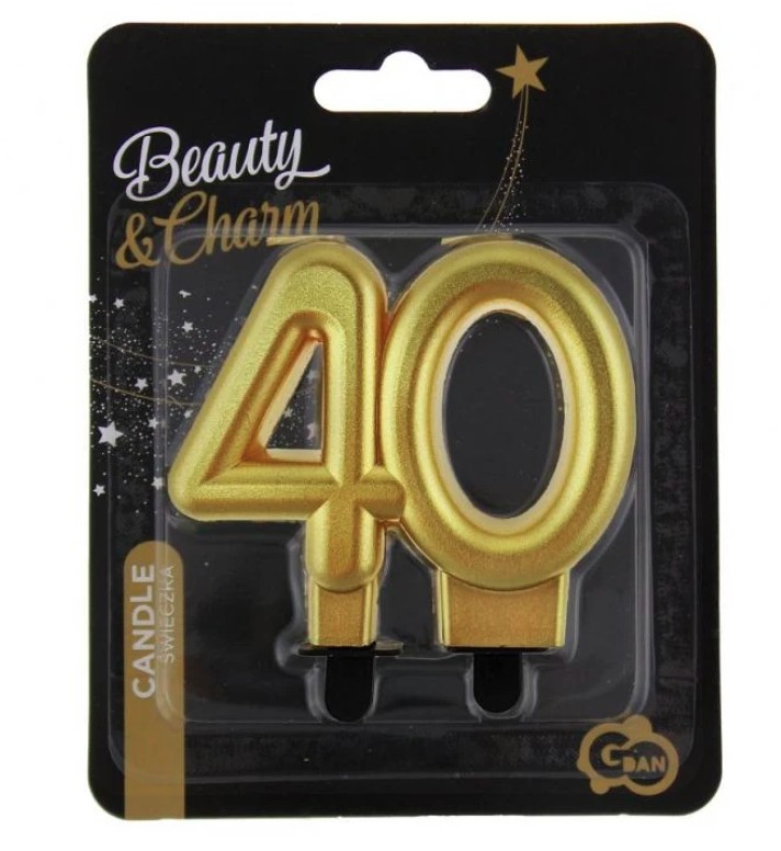 Świeczka B&C cyferka 40, metalik złota 8,0cm GoDan